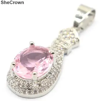 

39x13mm Luxury Created Pink Kunzite White CZ Woman's Weddding Silver Pendant