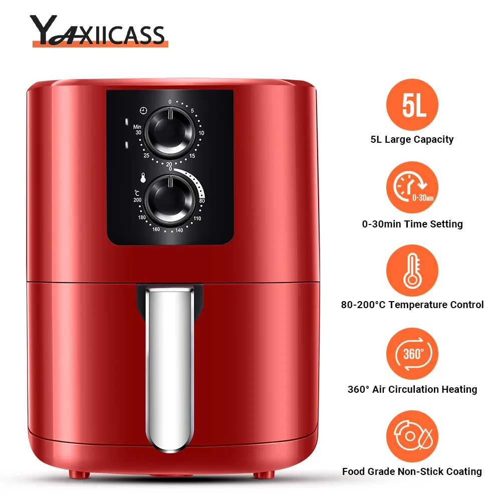 Yaxiicass Air Fryer Without Oils 5l Large 1350w 360° Baking Oil Free