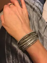 Pulsera de cuero con diamantes de imitación para mujer, brazalete de cristal, varias capas, joyería, novedad de 2016