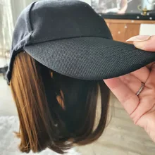 Peluca corta de pelo negro rizado para mujer, gorra de béisbol, fibra sintética resistente al calor, pelucas Bob