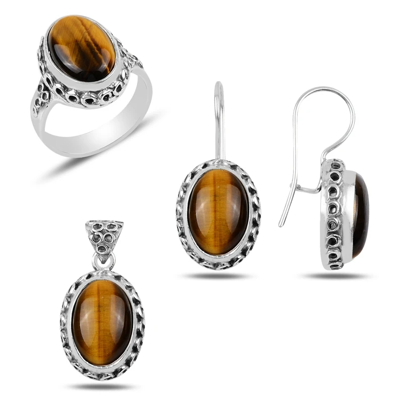 

Silver 925 Sterling Tiger Eye Stone Hand Job Set
