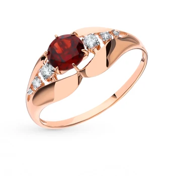 

Gold ring with cubic zirconia and Garnet sunlight sample 585