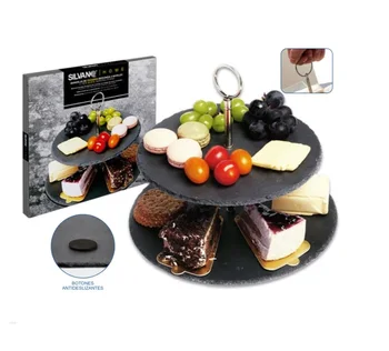 

Silvano BSP-2T round slate plate with 2 levels, stainless steel handle. Great presence in buffet and dining room