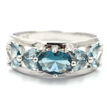 

22x8mm Hot Selling Special Cut Created London Blue Topaz Silver Rings for Woman Elegant Jewelry Wholesale