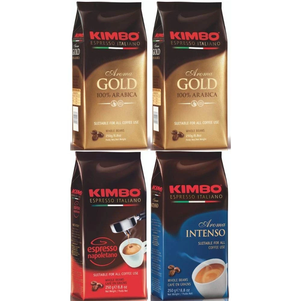 Lot de Café en Grains Kimbo - (4 Paquets 250g)-Or 100% Arabica (x2) Expressed Neapolitan (x1) Intense Aroma | Продукты