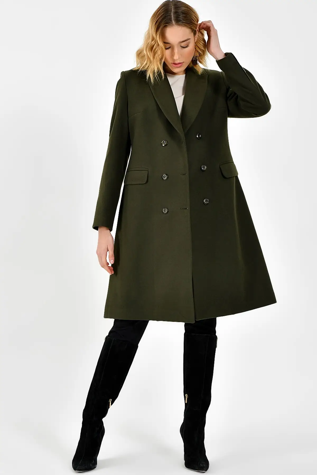 Women Winter Coats Long Coats Cashmere Wool Collar Coat Kuruvaz Autumn