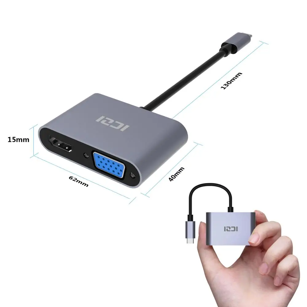 ICZI type C к HDMI VGA двойной экран адаптер 4 к USB C концентратор конвертер для Macbook Pro Air Surface Go Surface Pro 7 Matebook X