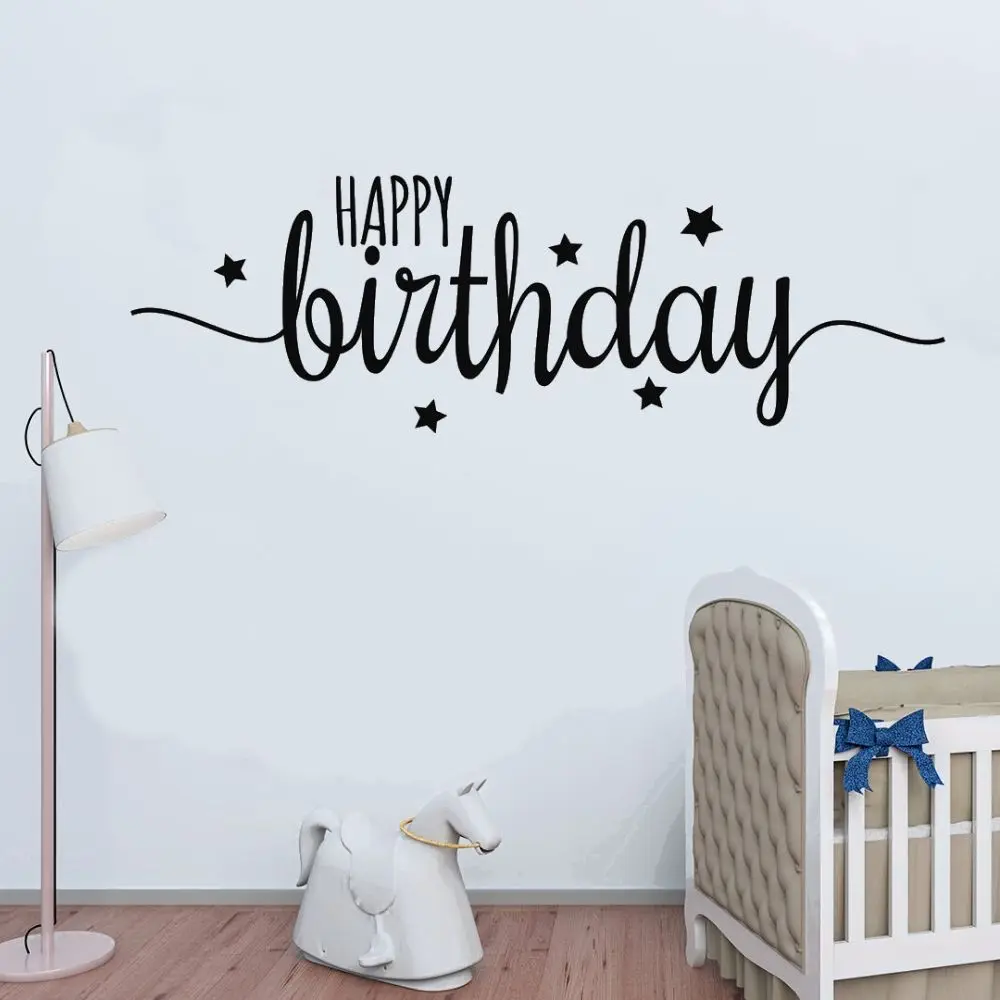 New Happy Birthday Calligraphy With Stars Vector Wall Sticker Vinyl