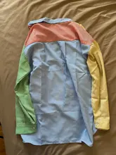 Camisas de manga larga para mujer, blusa informal holgada de gran tamaño con raya colorida, a prueba de sol, de retazos, para verano y otoño, 2020