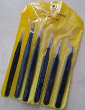 6 unids/set pinzas ESD 10-15 seguro Anti-estática de acero inoxidable de soldadura pinzas las herramientas para Estación de soldadura con bolsa