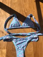 Miyouj-Bikinis con estampado azul Vintage para mujer, traje de baño de banda, bañador de lazo para mujer, conjunto de Bikini con cordón 2020