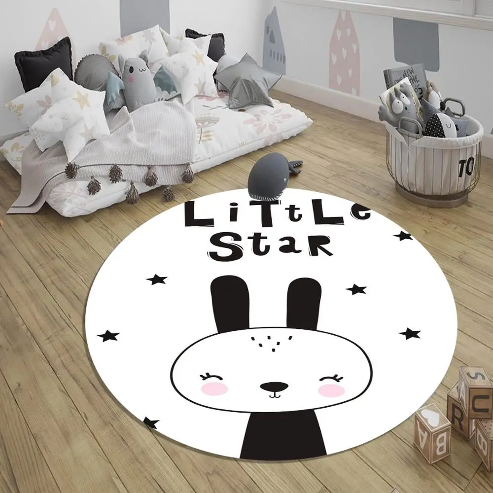 

Else Gray White Little Stars Bunny Rabbit 3d Pattern Print Anti Slip Back Round Carpets Area Rug For Kids Baby Children Room