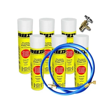 

6 bottles Refrigerant Gas Freeze 445Gr + Valve + Hose Organic Substitute R12/R134A