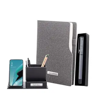 

Personalized Gray Notebook & Smoked Penholder & Metal Roller Pen