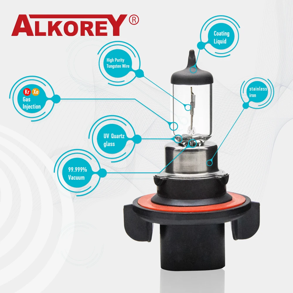 Alkorey 2PCS H13 9008 12V 60/55W Clear Auto Headlight Bulbs Warm White 3350K Car Lights Driving Lamp Halogen Lamps 4