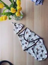 Manta envolvente para Recién Nacido + sombrero, manta receptora de algodón, ropa de cama con dibujos animados, saco de dormir para niños de 0 a 6 meses