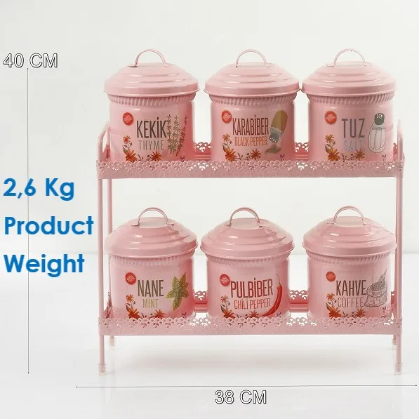 Üvegek Fűszeres Szervező Kovácsoltvas Állvány Vintage Konyhai Fűszeres Cukros Tál Otthoni Jar Szett Konténer Fedelekkel Sal - Image 2