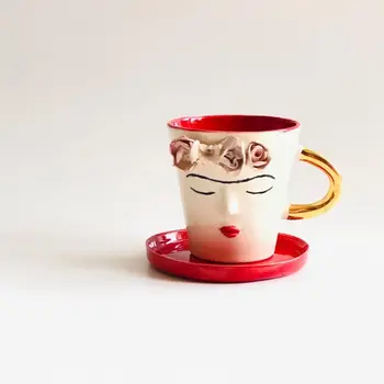 

Handmade Gold handled Frida Kahlo Coffee Cup and Saucer Special gift
