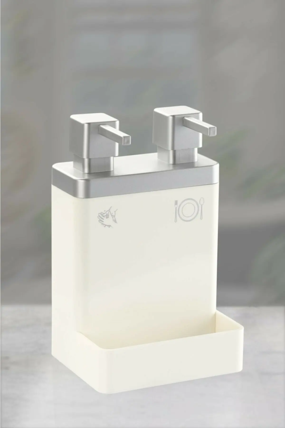 Double Liquid Soap Dispenser Detergent Dispenser Acrylic Dish Sponge Holder Kitchen Bathroom Accessories Washing Refillable