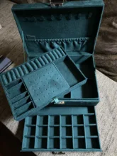 WE New-estuche de 3 capas con broche verde para mujer, organizador de joyería, anillo grande, collar, soporte de maquillaje, caja de joyería de terciopelo con cerradura