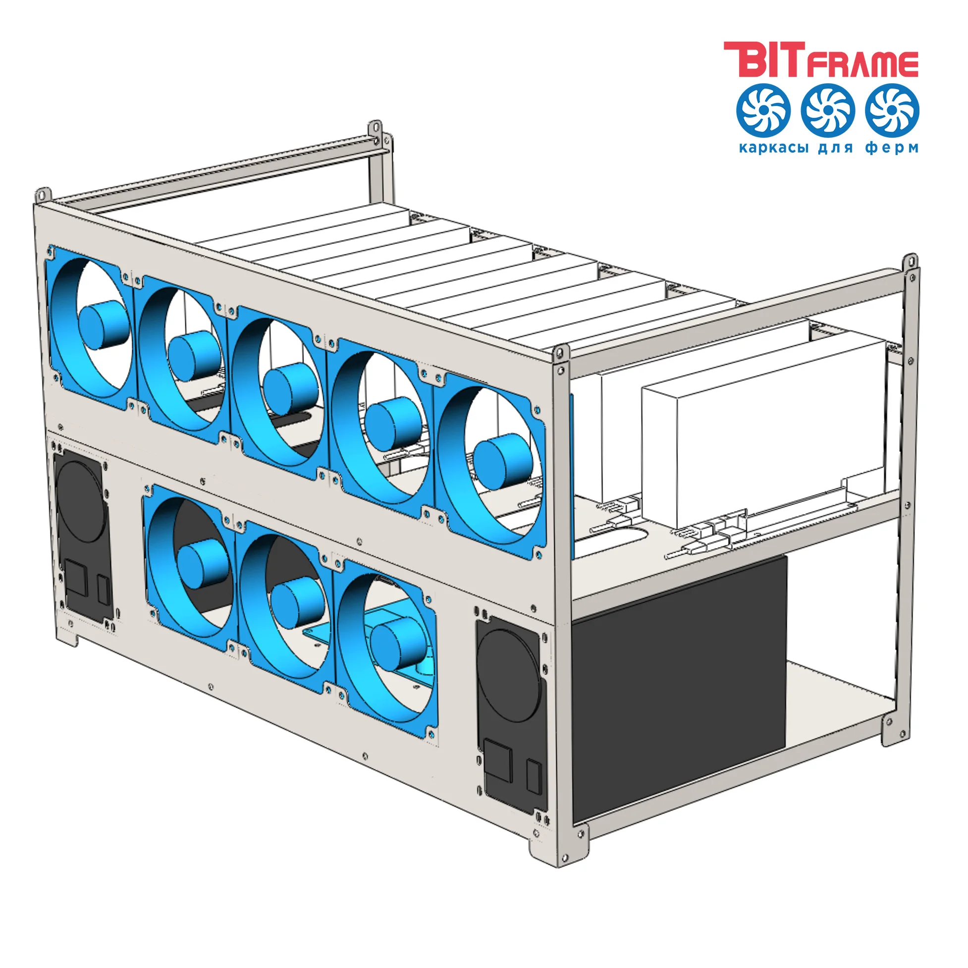 Предзаказ: Каркас для майнинга 8 GPU карт стойка майнинг 3d рендер ферма BTC Ethereum