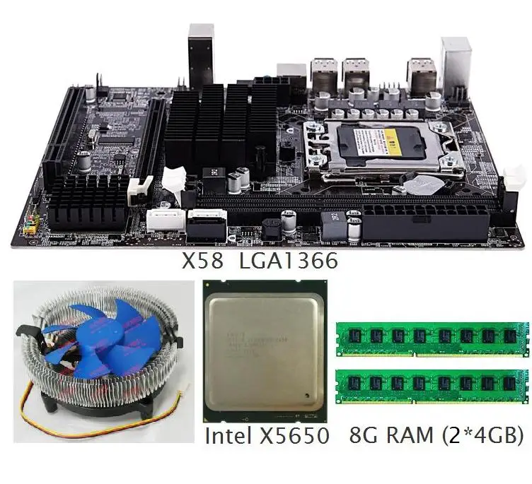 Материнская плата X58 cpu ram Combo LGA1366 материнская с Intel X5650 & 2 Ch 8G ECC кулером|Материнские