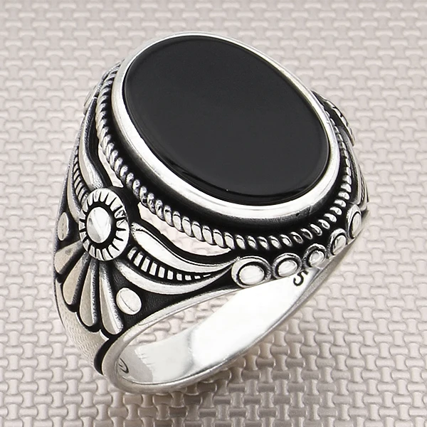 

Bow Patterned Black Onyx Gemstone Men's Ring made 925 Sterling Silver Jewellery Handmade Ring with Natural Gemstone Men Ring