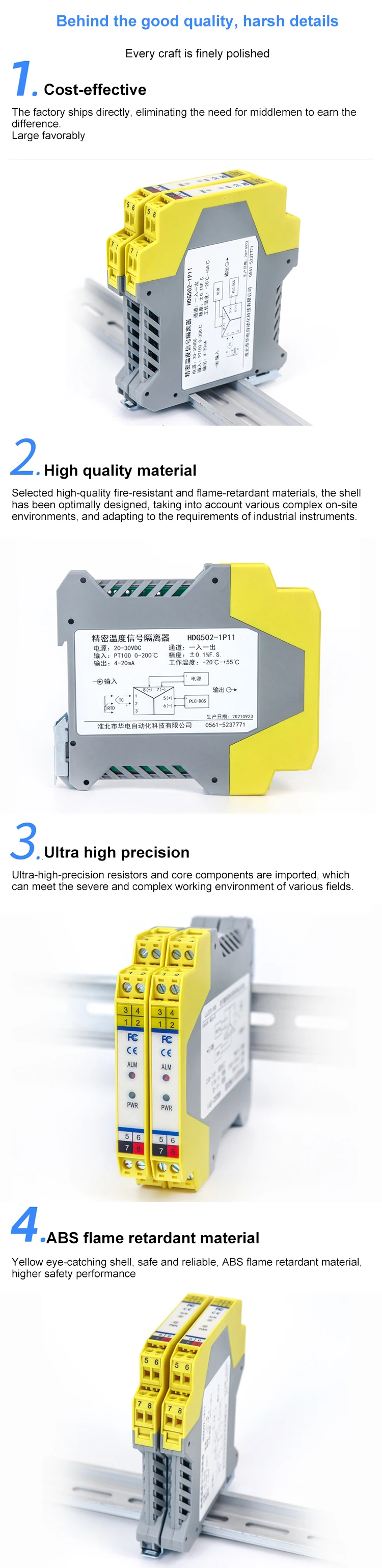 din rail temperature transmitter converter pt100 signal splitter isolator k type