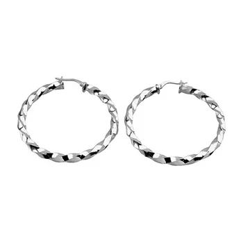 

925 sterling silver earrings m hoops 50mm. Round twisted [9102]