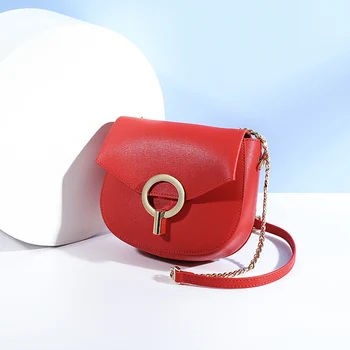 

New fashion bag with cowhide for 2019 ladies bag with one shoulder saddle chain in summer