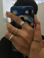 Personality Vintage Silver Color Large Smooth Rings for Women Adjustable Size Antique