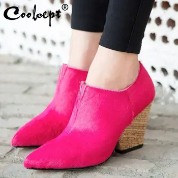 

Coolcept High Quality Real Leather Pumps Zipper Pointed Toe Chunky Heels Sexy Office Ladies Shoes Women Footwear Size 33-40