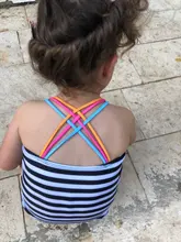 Traje de baño de una pieza para niña, bañador de una pieza con estampado de rayas, traje de baño unido, ropa de playa para verano