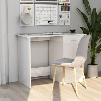 

Desk white glossy 100x50x76 cm in chipboard office furniture