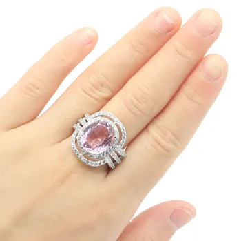 

24x22mm 2020 Hot Sell Created Pink Kunzite WhIte CZ Gift For Woman's Jewelry Making Silver Rings