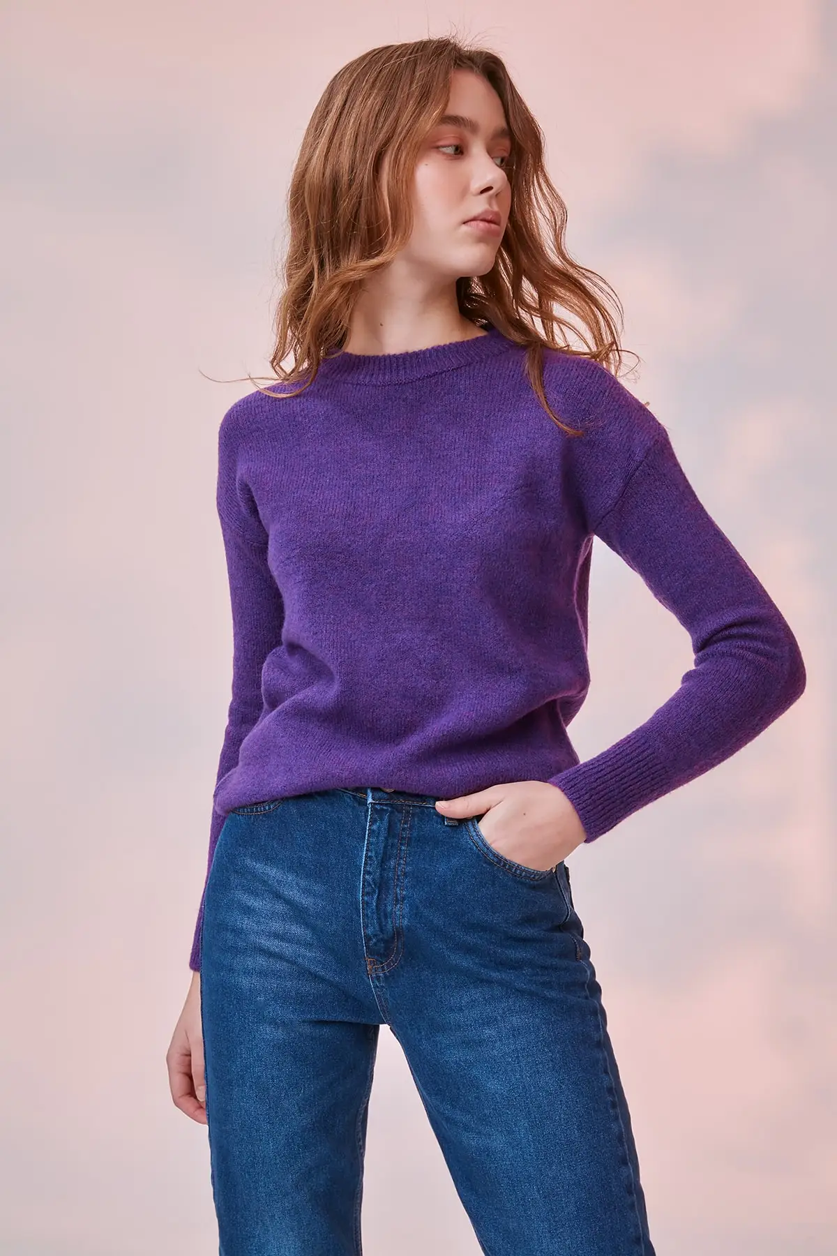 Trendyol WOMEN-Purple Bike Collar Knitwear Sweater TWOAW20FV0049 |