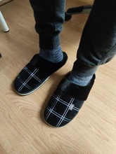 Warm Slippers Indoor Shoes Plush Waterproof Winter Home Short Gingham for Male Cozy Velvet