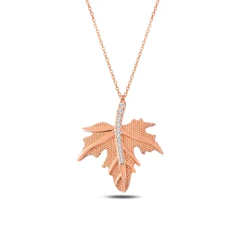 

KUTAYDAN Zircon Cubic Zirconia Sycamore Leaf Pendant 925 Sterling Silver