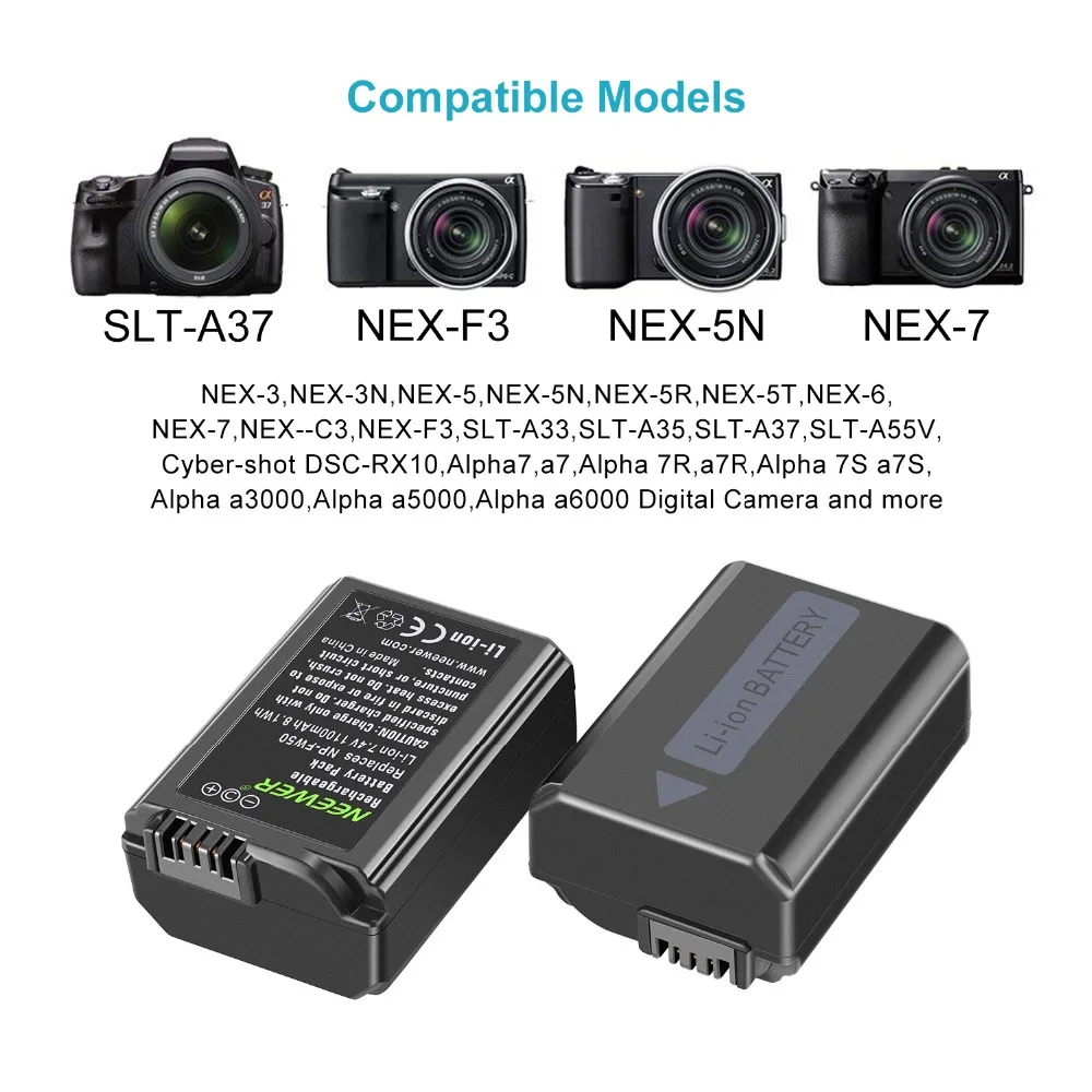 NEX-5 Premium Batterie NP-FW50 pour Sony A35 PATONA 3en1 Chargeur Alpha 7 NEX-7 5000 ILCE QX1 NEX-6 NEX-3 6000 Cyber-shot RSCRX10 et bien plus encore 