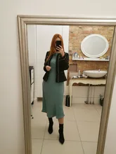 Satin Dress Mid-Long Femme Robe Long-Sleeve WOTWOY Elegant Women Vestidos Cotton Solid