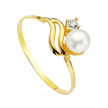 

18k solid gold ring Pearl zircons 7mm. [AB1777]