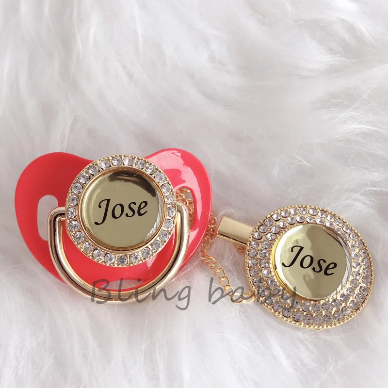 

BLING BABY Bling custom gold red pacifier and pacifier clips set BPA free silicone safe amazing chupeta bling dummy for baby P5