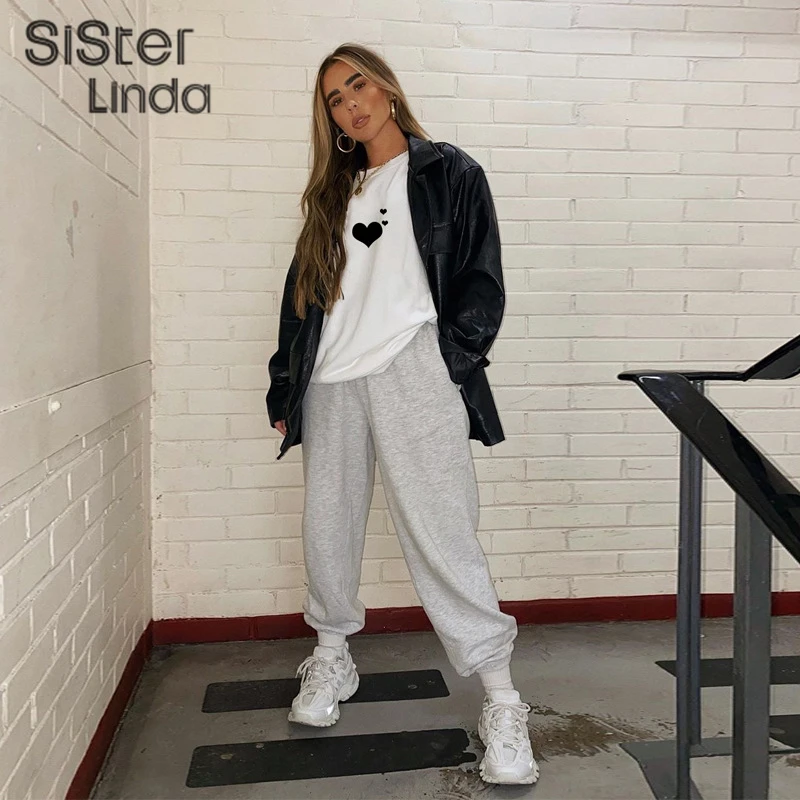 Sisterlinda, хлопковые свободные женские штаны, одноцветные, с высокой талией, брюки, модные, с открытой спиной, спортивные штаны, Mujer 2020New, эластичные, дикие брюки