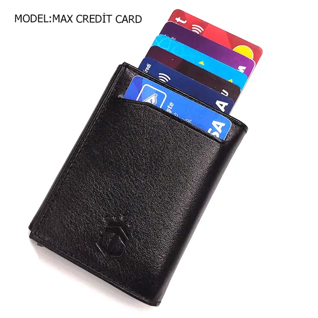 Smart Wallet Business Card Holder Real Cow Leather Handmade Smart Automatic Card Holder Men Gift Max Credit Card Black