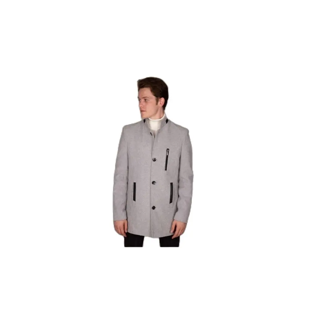 Men's Grey Leather Zipper Cachet Coat 2021 Autumn Winter Season Outwear High Quality SlimFit Young Style WithFrontButtonClosure