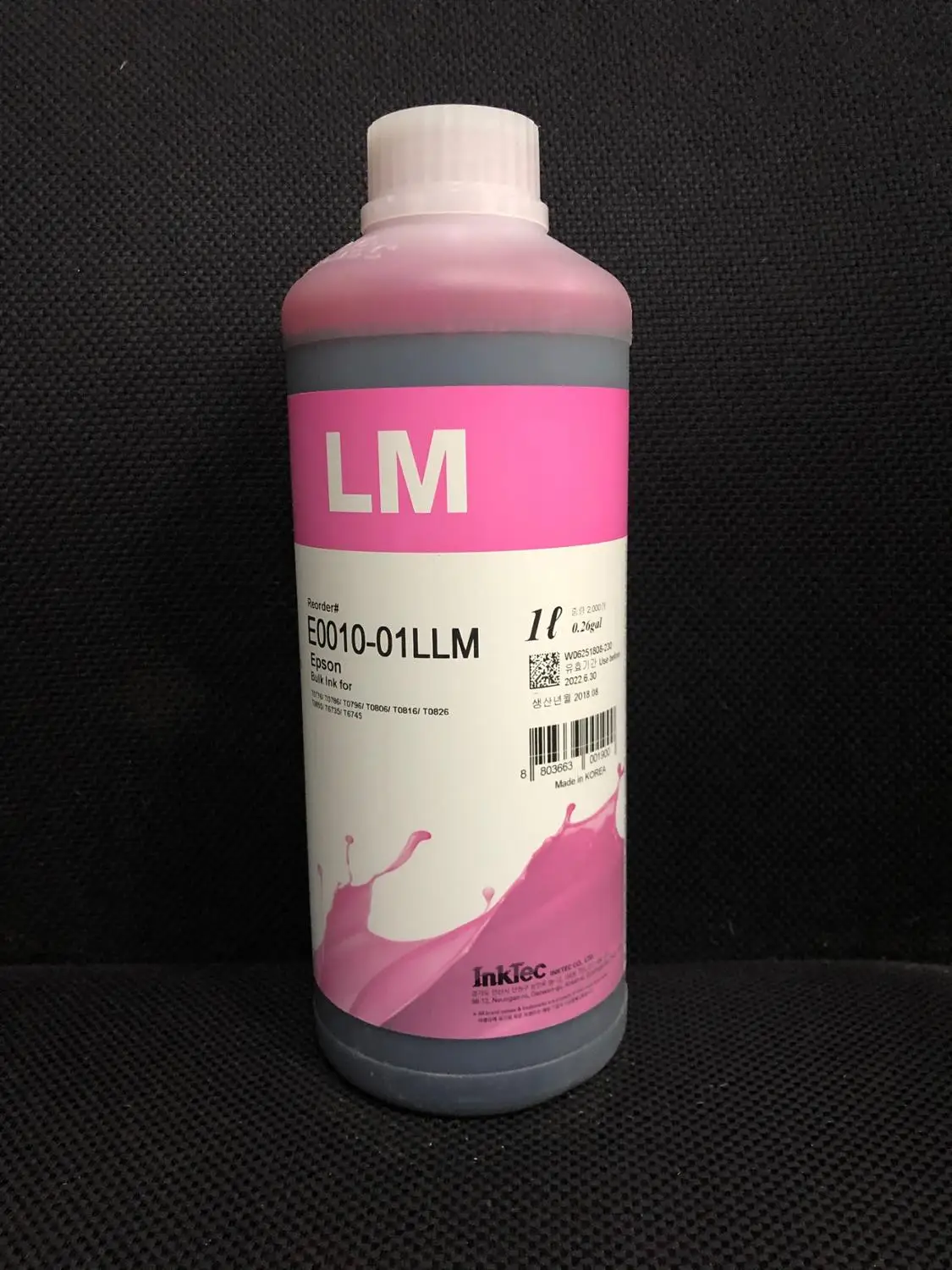 Чернила 1л(1000ml) INKTEC PREMIUM(Made in Korea) E0010(T0821-T0826) для EPSON R270\R290\T50\P50\L850\L800\L805 - Цвет: Светло-пурпурный (Light Magenta)
