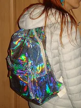 Yogodlns-mochila holográfica geométrica para hombre y mujer, morral de viaje de PVC, bandolera Laser, escolar, informal