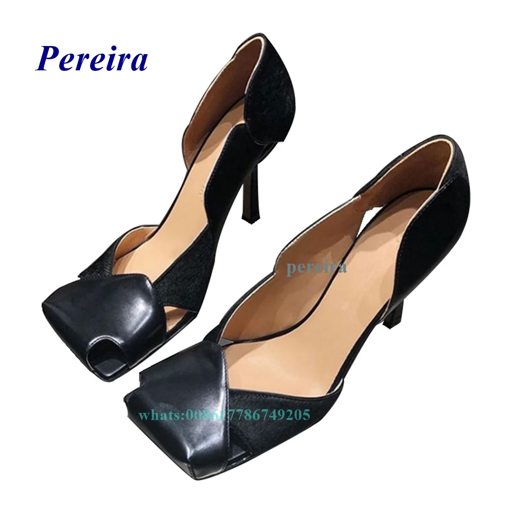 Square Toe Hollow Pumps 2022 New Designer Women Shoes Cut Out Stiletto High Heels Side Air Buckle Purple Black Summer Shoes Sexy