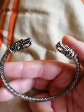 Pulsera Vintage de cabeza de dragón, brazalete abierto con boca, estilo nórdico, Vikingo, diseño trenzado antiguo tallado, joyería