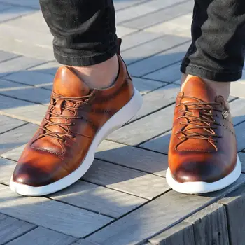 

Attolia - Nivox - Genuine Leather Men's Sneakers Casual Shoes Daily Shoes Fashion Man Breathable Walking Shoes Lace Up Flat Shoe